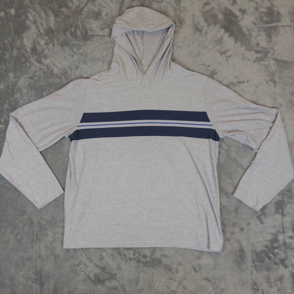 Vineyard Vines Island T-Shirt Mens L Grey Striped Long Sleeve Hoodie Pullover